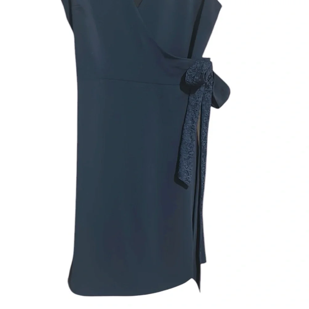 Camilyn Beth Navy Wrap Midi Dress Cap Sleeves Size 6 - Picture 5 of 9